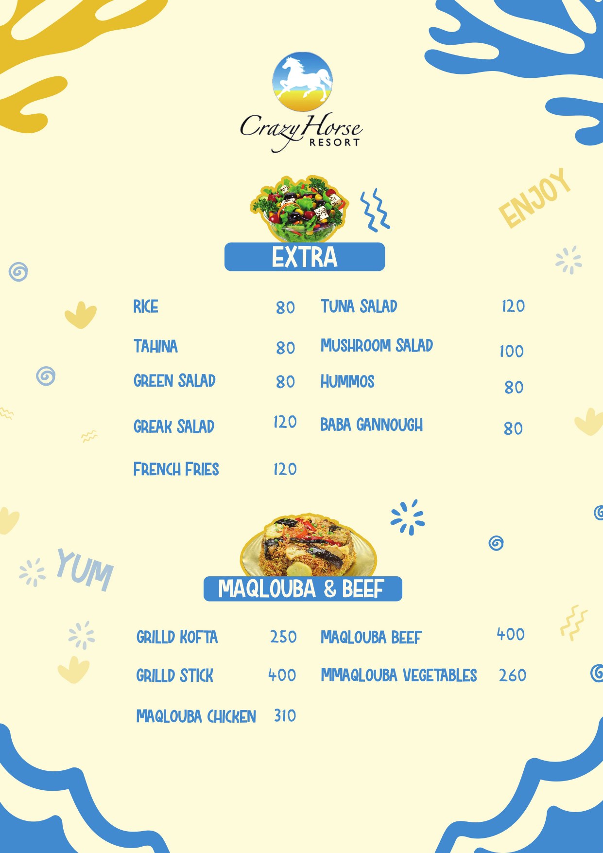Crazy Horse Menu