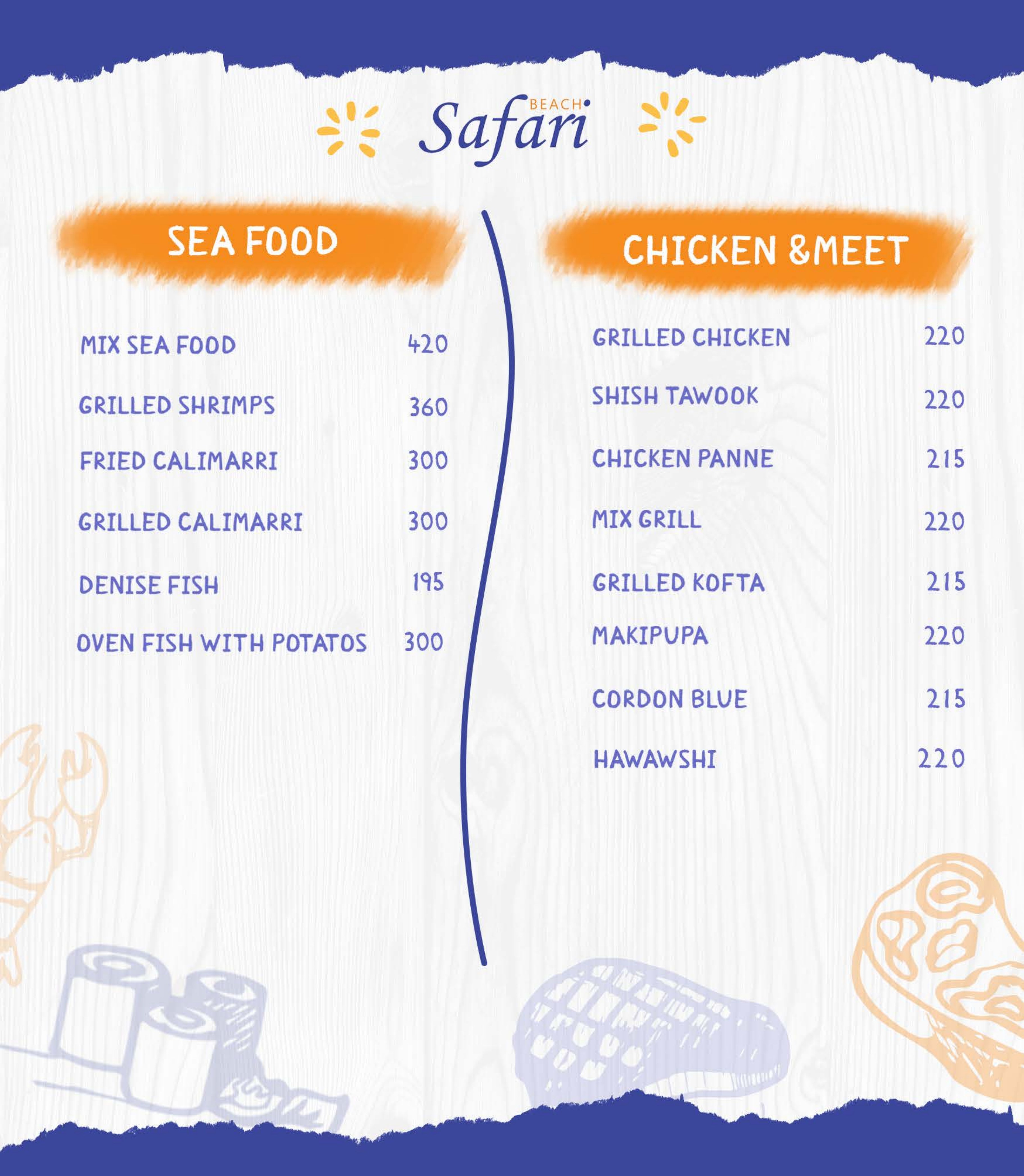 Safari Beach Menu